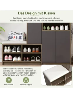 ABRIHOME Garderoben<Garderobenset in Grau mit Sitzbank 4 Haken und Schubladen 100x180x35 cm