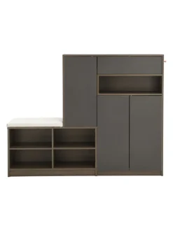 ABRIHOME Garderoben<Garderobenset in Grau mit Sitzbank 4 Haken und Schubladen 100x180x35 cm