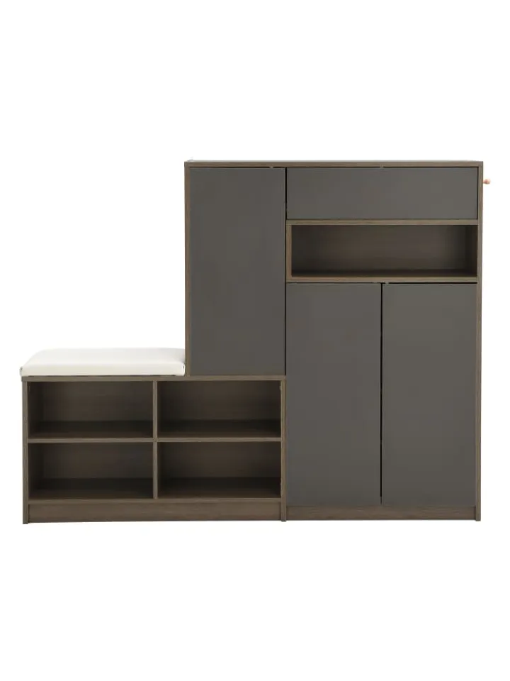 ABRIHOME Garderoben<Garderobenset in Grau mit Sitzbank 4 Haken und Schubladen 100x180x35 cm