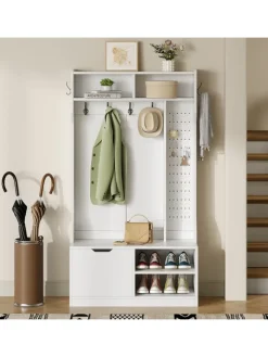 ABRIHOME Garderoben<Garderobenset mit Sitzbank in Weiß - 100×185.5×40 cm