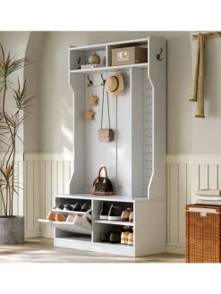 ABRIHOME Garderoben<Garderobenset mit Sitzbank in Weiß - 100×185.5×40 cm