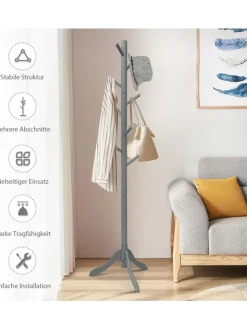 COSTWAY Wäschekörbe & -Ständer<Garderobenständer 175cm in Grau