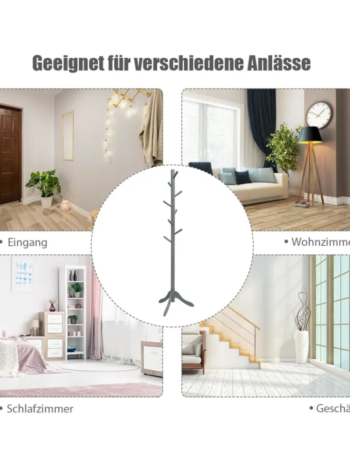 COSTWAY Wäschekörbe & -Ständer<Garderobenständer 175cm in Grau