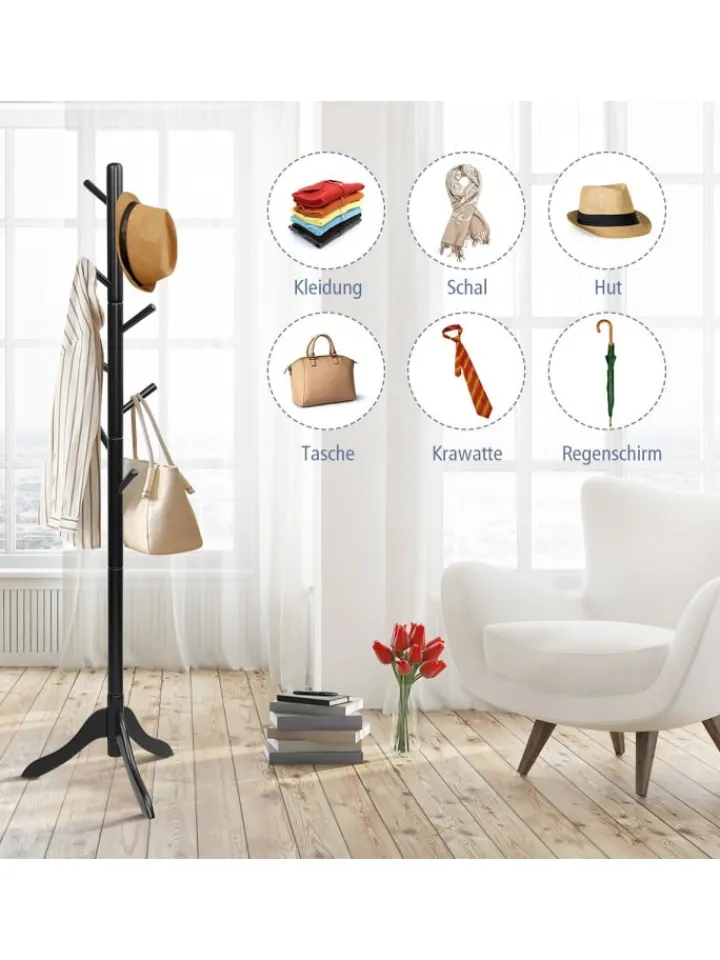 COSTWAY Wäschekörbe & -Ständer<Garderobenständer 175cm in Schwarz