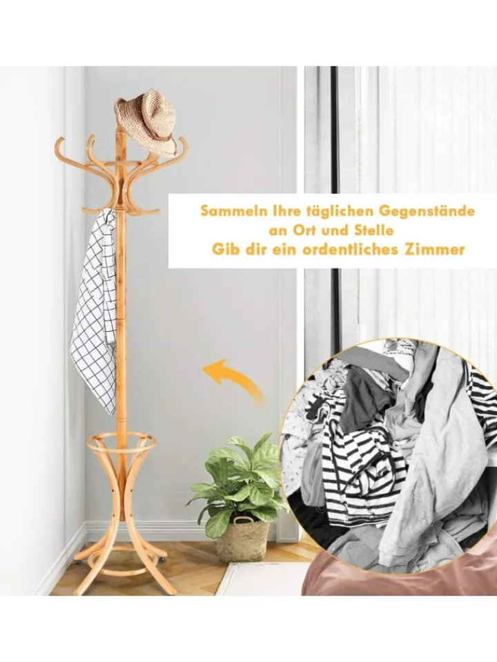 COSTWAY Wäschekörbe & -Ständer<Garderobenständer in Hellbraun