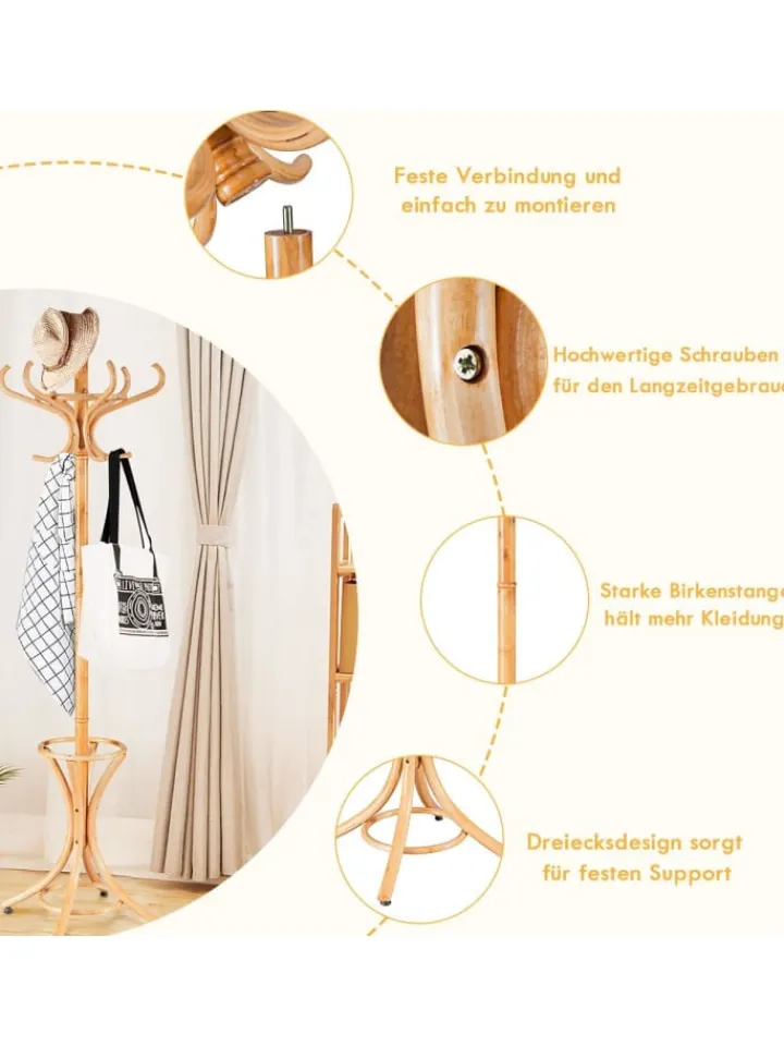 COSTWAY Wäschekörbe & -Ständer<Garderobenständer in Hellbraun