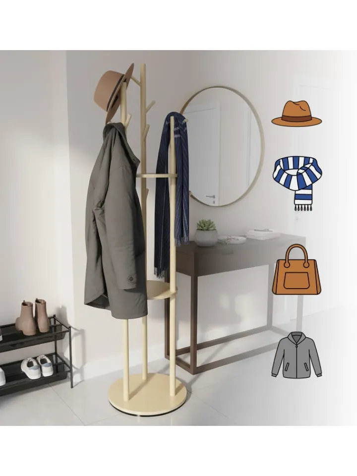 relaxdays Garderoben<Garderobenständer in Natur – (H)165 x Ø 40 cm