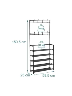 relaxdays Garderoben<Garderobenständer in Schwarz - (B)59,5 x (H)150,5 x (T)25 cm