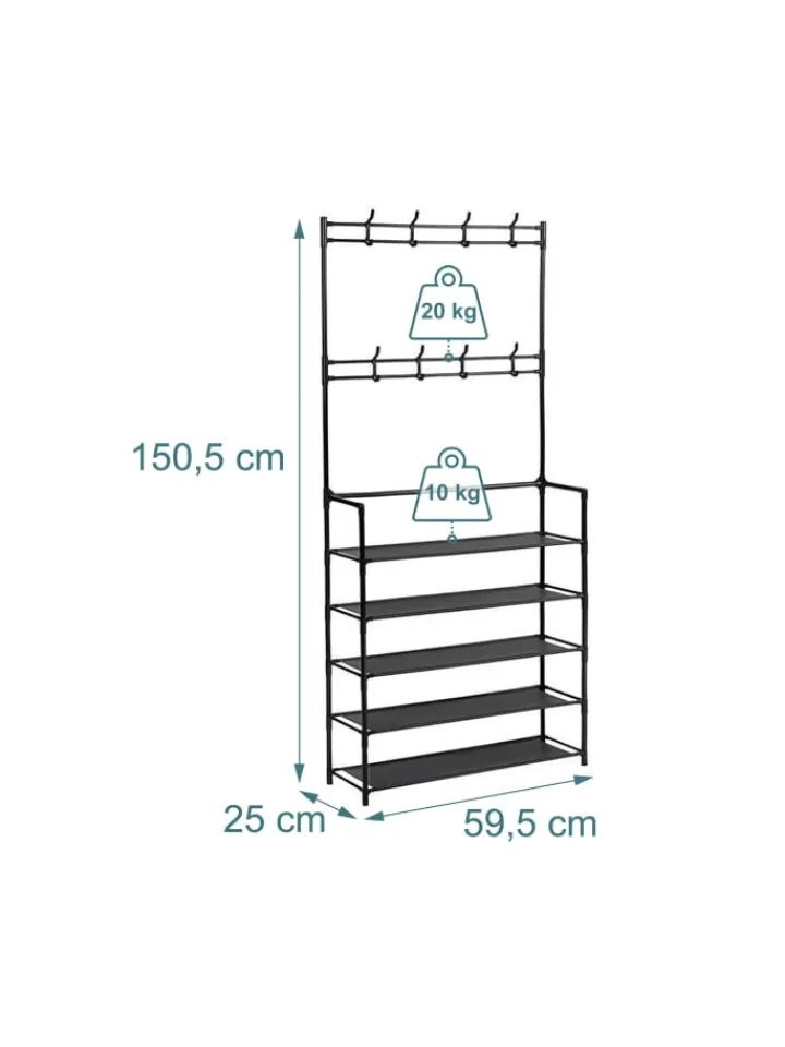 relaxdays Garderoben<Garderobenständer in Schwarz - (B)59,5 x (H)150,5 x (T)25 cm
