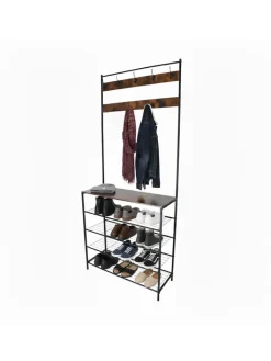 relaxdays Garderoben<Garderobenständer in Schwarz/ Dunkelbraun - (B)80 x (H)190 x (T)30 cm