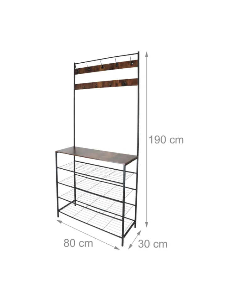 relaxdays Garderoben<Garderobenständer in Schwarz/ Dunkelbraun - (B)80 x (H)190 x (T)30 cm