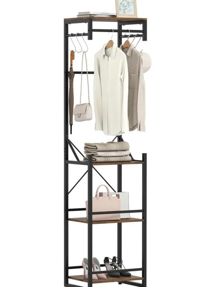 COSTWAY Garderoben<Garderobenständer Metall 40 x 30 x 162 cm in Braun