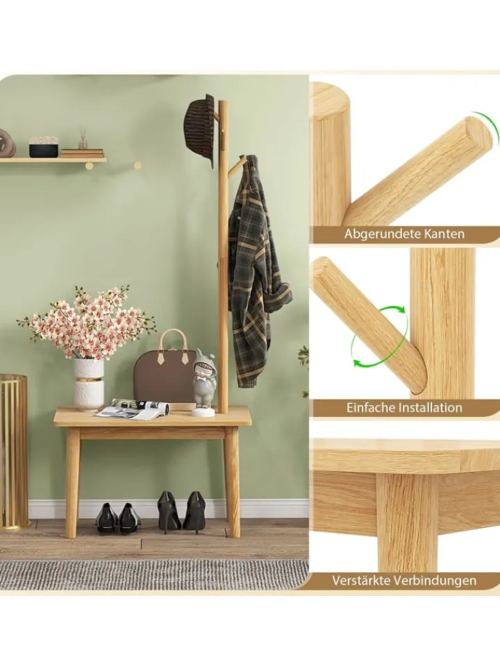 COSTWAY Wäschekörbe & -Ständer<Garderobenständer mit Beistelltisch 3 in 1 in Beige