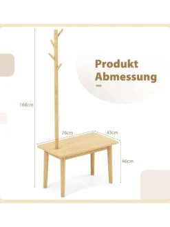 COSTWAY Wäschekörbe & -Ständer<Garderobenständer mit Beistelltisch 3 in 1 in Beige