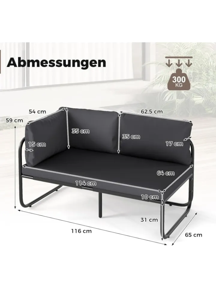 COSTWAY Gartenmöbel<Garten Lounge Sofa 2-Sitzer in Grau