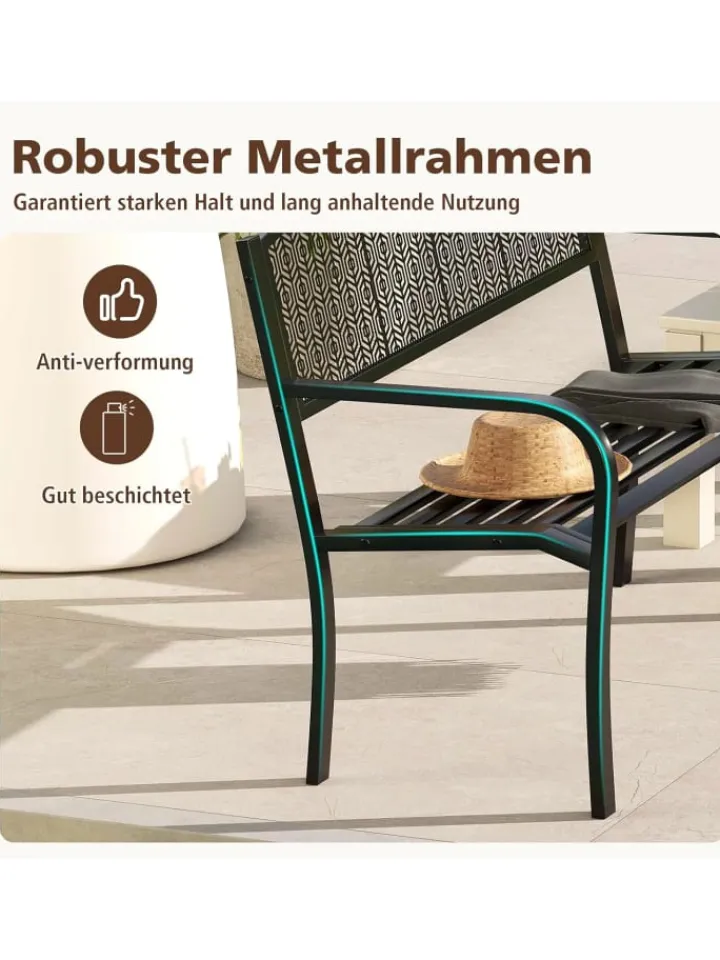 COSTWAY Gartenmöbel<Gartenbank Metall 128 x 60 x 86 cm in Schwarz