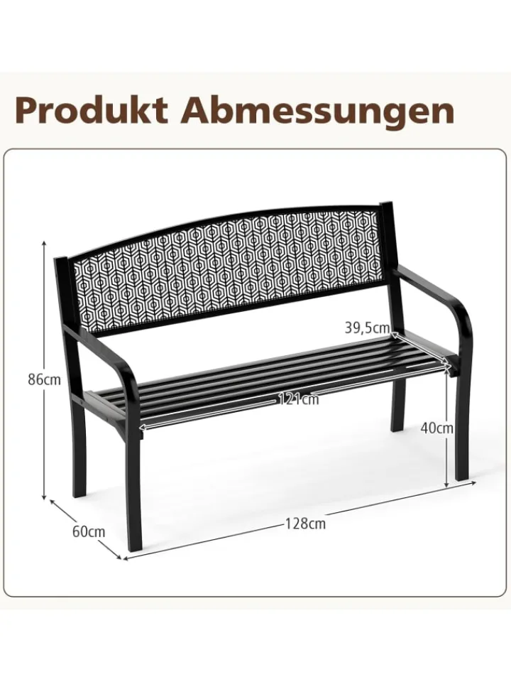 COSTWAY Gartenmöbel<Gartenbank Metall 128 x 60 x 86 cm in Schwarz
