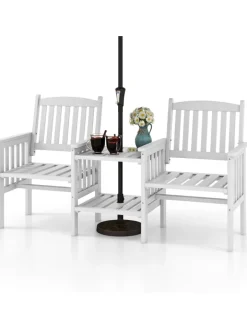 COSTWAY Gartenmöbel<Gartenbank mit Tisch 165x60x88cm in Weiß