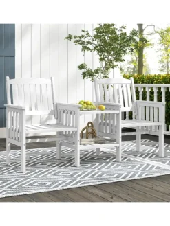COSTWAY Gartenmöbel<Gartenbank mit Tisch 165x60x88cm in Weiß