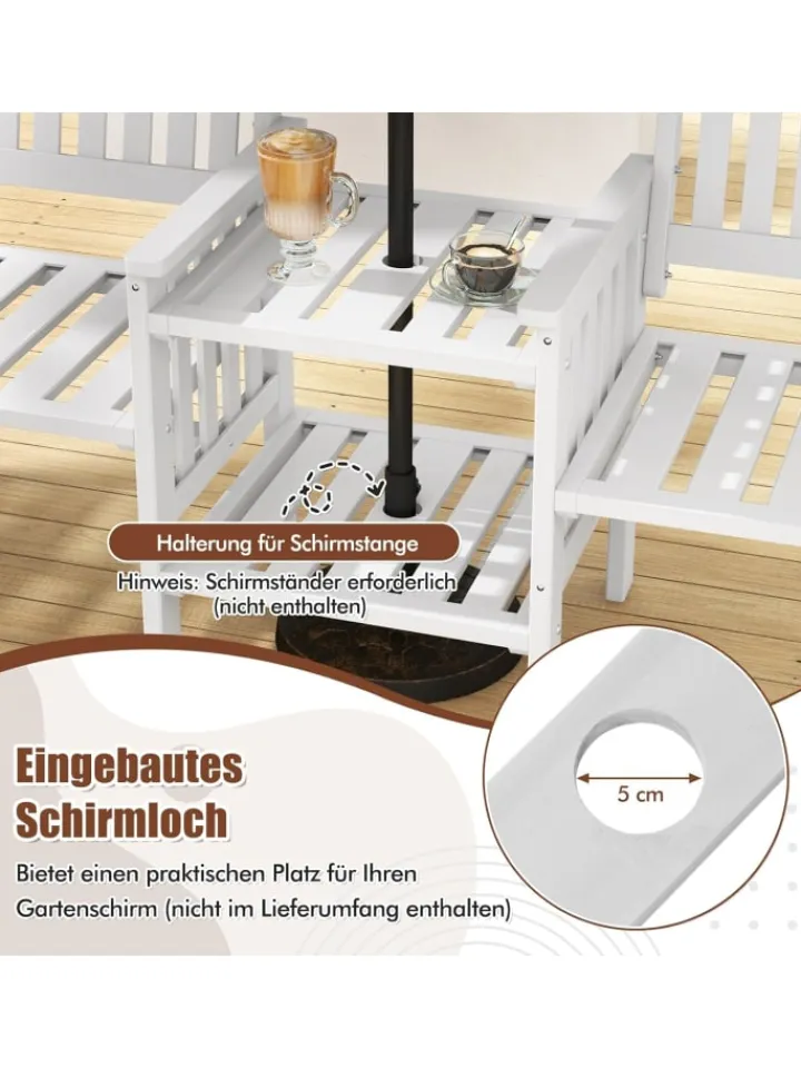 COSTWAY Gartenmöbel<Gartenbank mit Tisch 165x60x88cm in Weiß