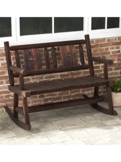 COSTWAY Gartenmöbel<Gartenbank Schaukelbank 111x85x89cm in Braun