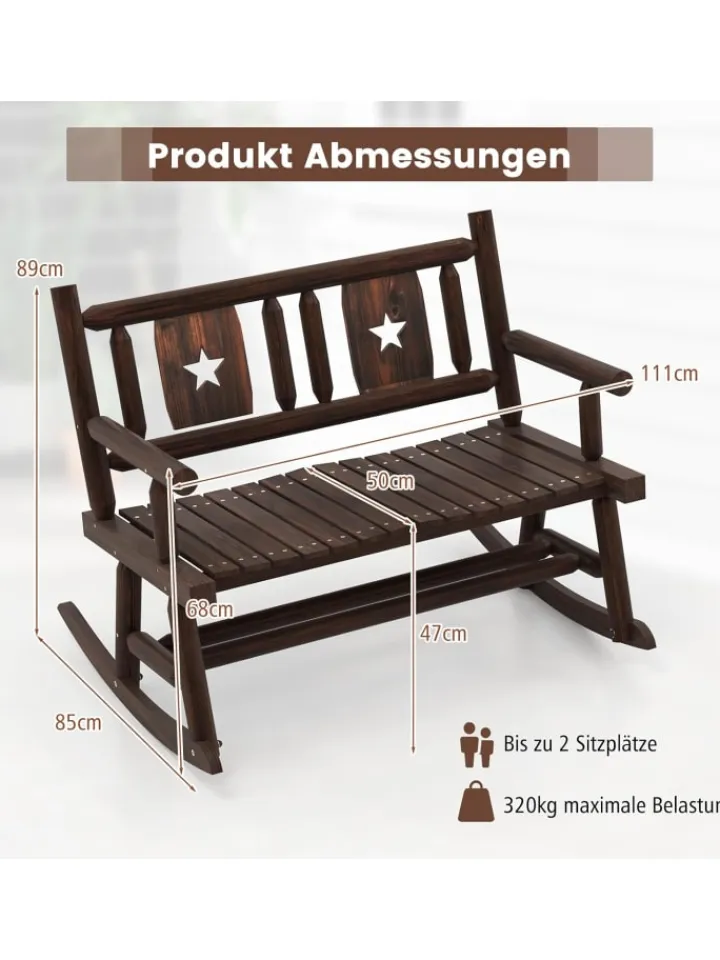COSTWAY Gartenmöbel<Gartenbank Schaukelbank 111x85x89cm in Braun