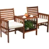 COSTWAY Gartenmöbel<Gartenbank 2-Sitzer mit Beistelltisch in Braun