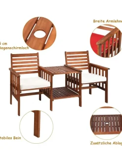 COSTWAY Gartenmöbel<Gartenbank 2-Sitzer mit Beistelltisch in Braun