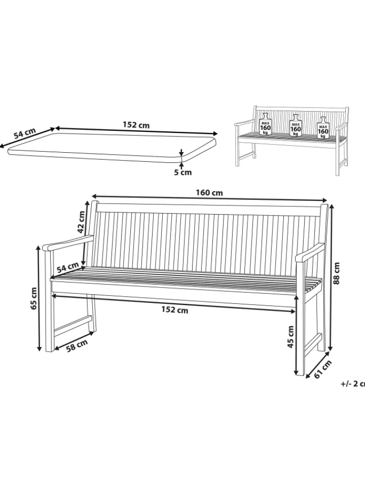 Beliani Gartenmöbel<Gartenbank VIVARA in Braun/Weiß/Blau - (W) 160 x (H) 88 x (L) 61 cm