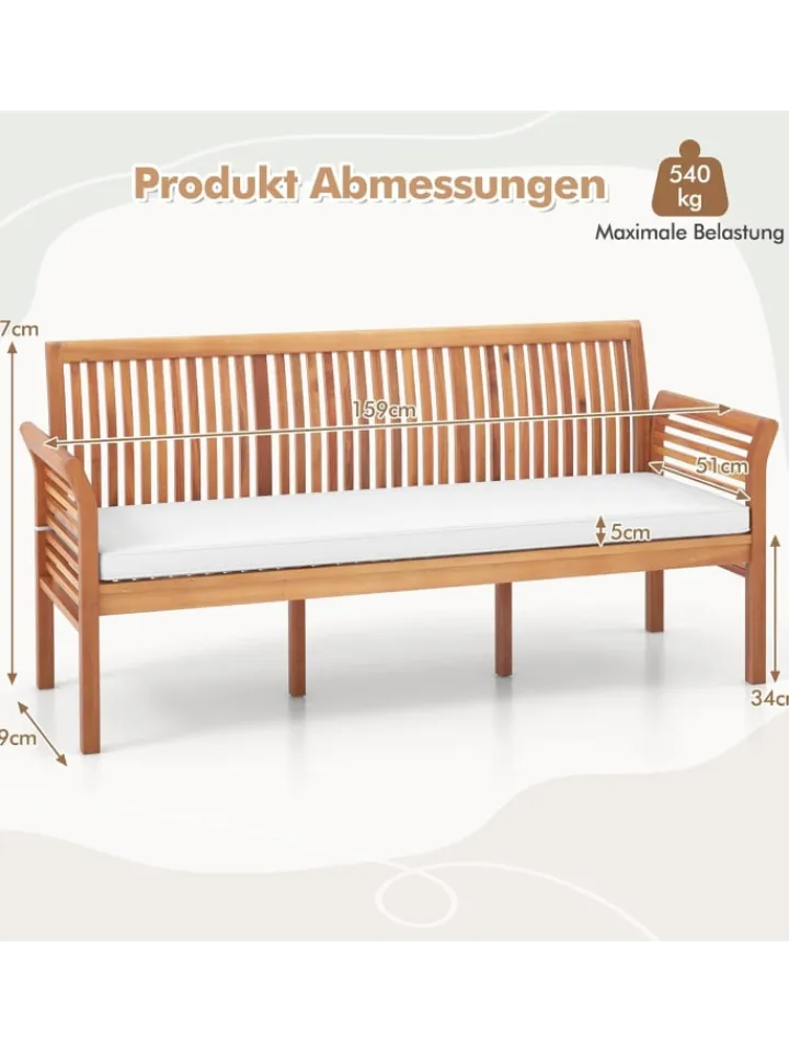 COSTWAY Gartenmöbel<Gartenbank Akazienholz für 3 Personen in Beige