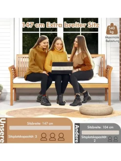COSTWAY Gartenmöbel<Gartenbank Akazienholz für 3 Personen in Beige