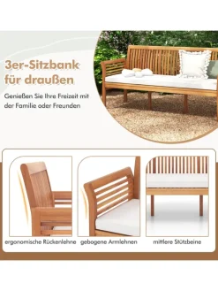 COSTWAY Gartenmöbel<Gartenbank Akazienholz für 3 Personen in Beige