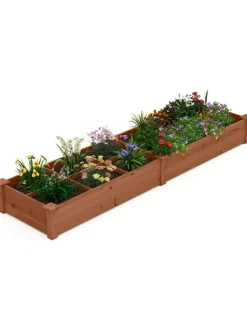 COSTWAY Pflanzen & Zubehör<Gartenbeet mit 2 Pflanzkästen 228x62x25cm in Braun