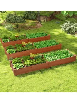 COSTWAY Pflanzen & Zubehör<Gartenbeet mit 2 Pflanzkästen 228x62x25cm in Braun
