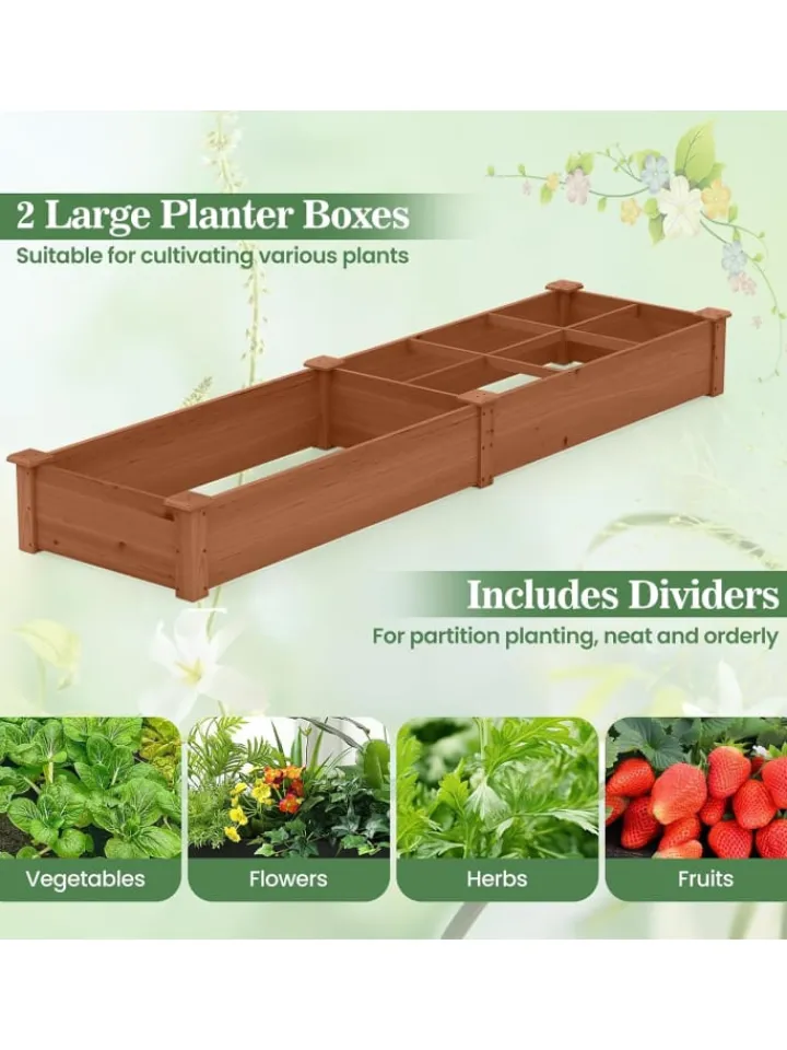 COSTWAY Pflanzen & Zubehör<Gartenbeet mit 2 Pflanzkästen 228x62x25cm in Braun