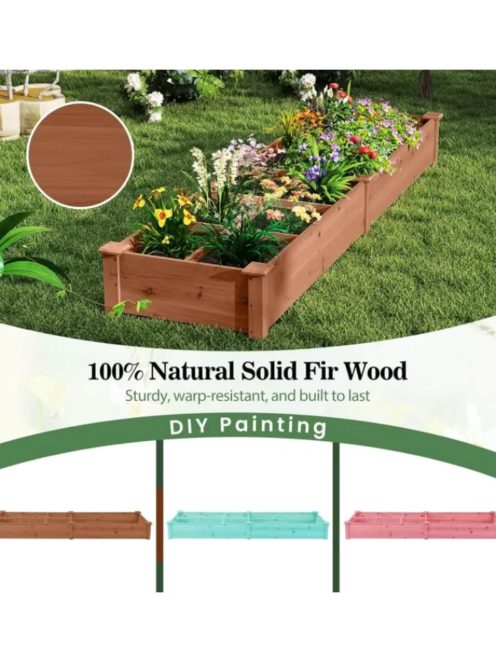 COSTWAY Pflanzen & Zubehör<Gartenbeet mit 2 Pflanzkästen 228x62x25cm in Braun