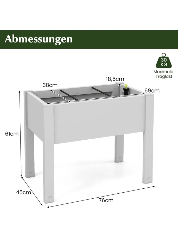 COSTWAY Pflanzen & Zubehör<Gartenbeet selbstbewässernd 76x45x61cm in Weiß
