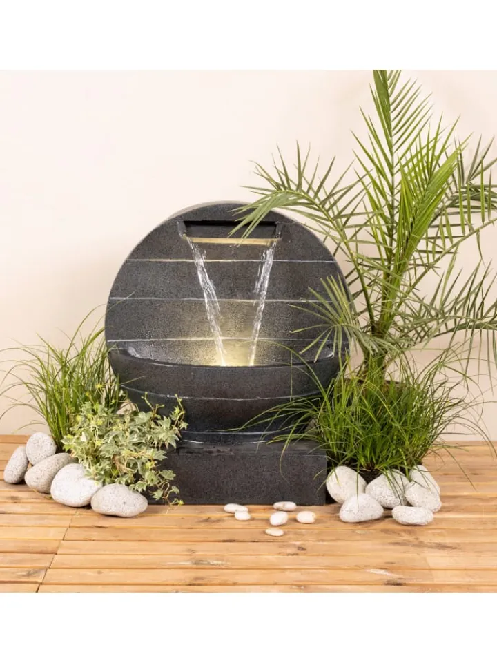 MARELIDA Gartendekoration<Gartenbrunnen mit Wasserfall und LED Beleuchtung H: 59cm in anthrazit