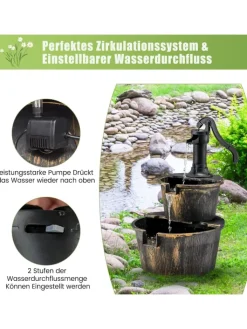 COSTWAY Gartendekoration<Gartenbrunnen mit Wasserpumpe in Bronze