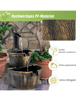 COSTWAY Gartendekoration<Gartenbrunnen mit Wasserpumpe in Bronze