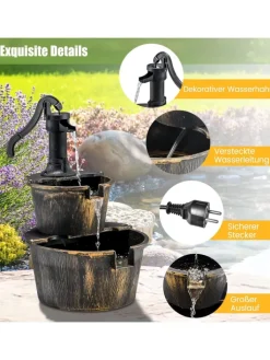 COSTWAY Gartendekoration<Gartenbrunnen mit Wasserpumpe in Bronze
