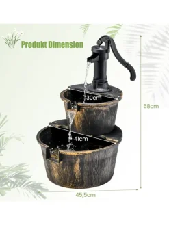 COSTWAY Gartendekoration<Gartenbrunnen mit Wasserpumpe in Bronze