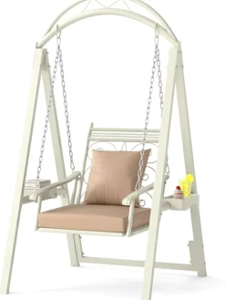 COSTWAY Gartenmöbel<Gartenschaukel mit Gestell mit abnehmbaren Kissen in Weiß