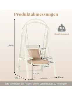 COSTWAY Gartenmöbel<Gartenschaukel mit Gestell mit abnehmbaren Kissen in Weiß
