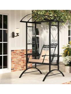 COSTWAY Gartenmöbel<Gartenschaukel mit Gestell & 2 Rankgittern in Schwarz