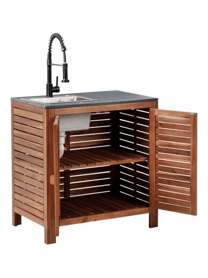 Beliani Gartenmöbel<Gartenschrank BRUCOLI in Braun/Grau/Schwarz - (W) 80 x (H) 83 x (L) 50 cm