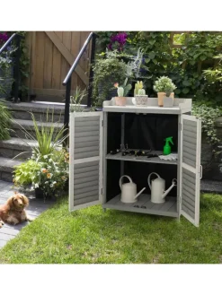 COSTWAY Gartendekoration<Gartenschrank Tannenholz 67x47x100cm in Grau