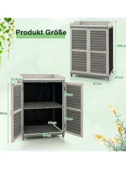 COSTWAY Gartendekoration<Gartenschrank Tannenholz 67x47x100cm in Grau