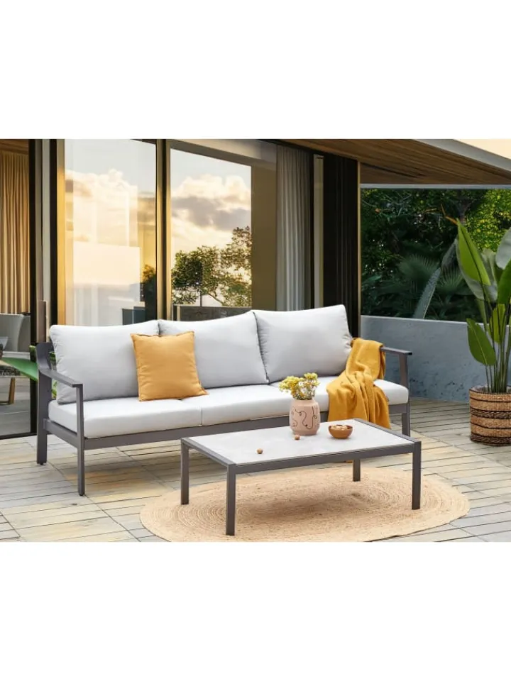 Beliani Gartenmöbel<Gartensofa KIATO in Grau - (W) 225 x (H) 77 x (L) 80 cm