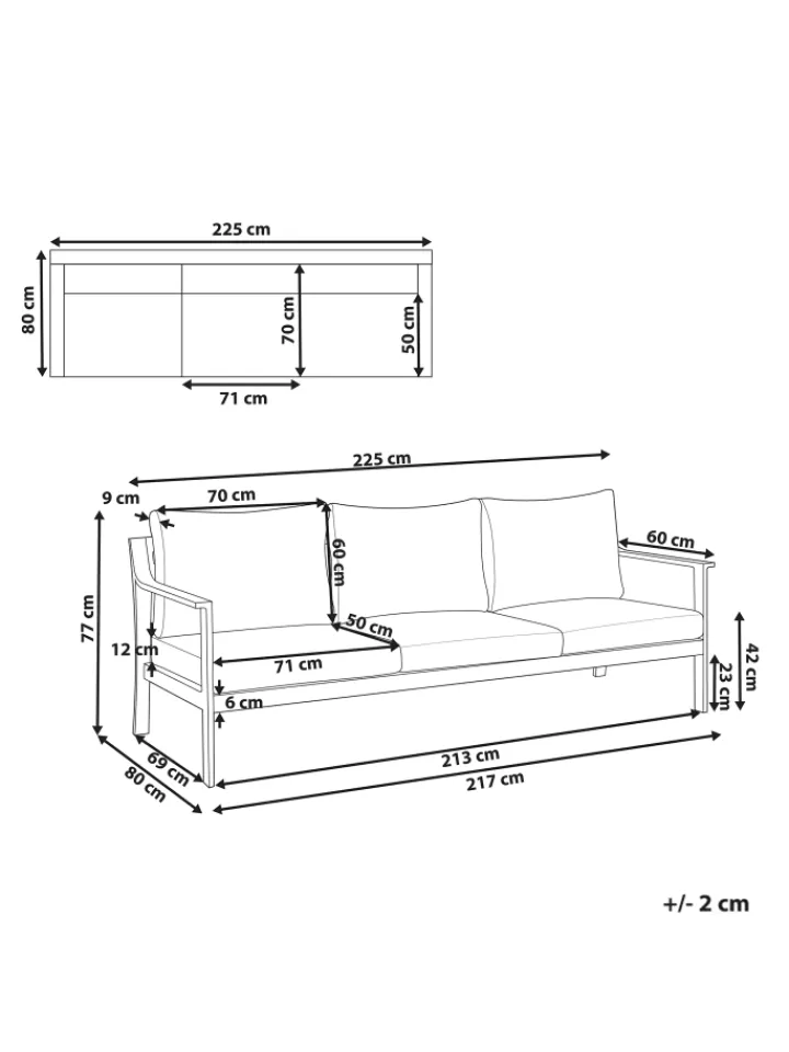 Beliani Gartenmöbel<Gartensofa KIATO in Grau - (W) 225 x (H) 77 x (L) 80 cm